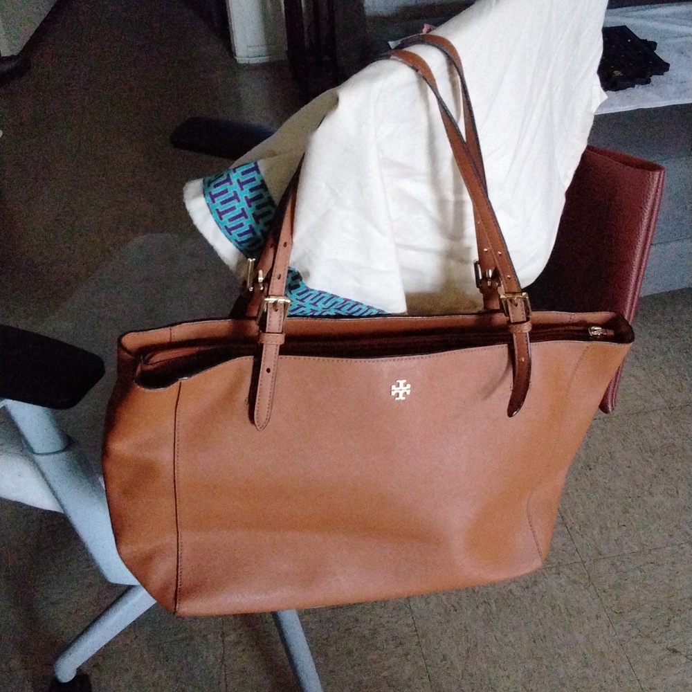 Tory Burch Cognac Brown Leather Shoulder Tote